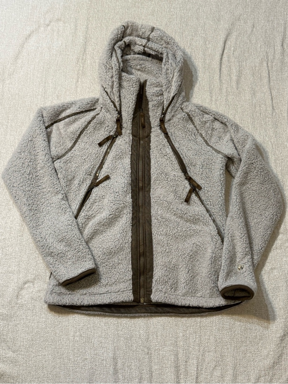 KÜHL Flight Jacket Womens M Gray Sherpa Fleece Hooded Gorpcore Outdoor
